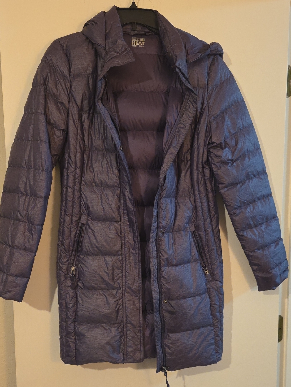 32 Degrees Women’s Long Purple Packable Puffer Coat